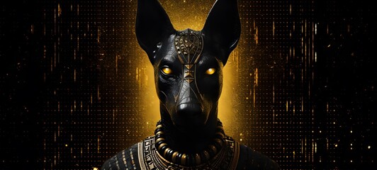 Pointillist grunge design of anubis with abstract dotted pattern,generative AI