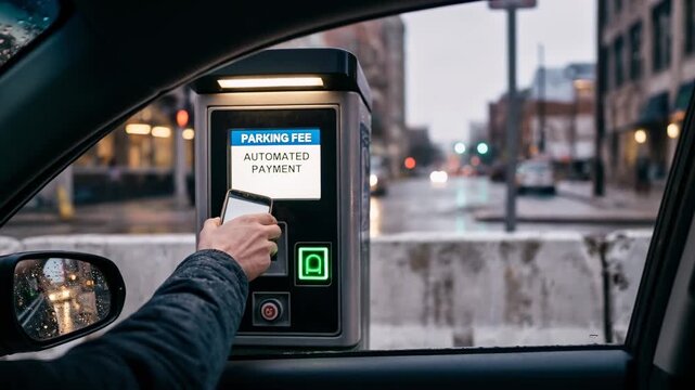  Instant payment NFC concept.
Instant NFC Payment Technology for Urban Parking Fee Terminals Seamless Transactions in City Settings