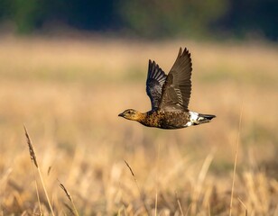 Fototapeta premium Sharp-tailed Grouse in Flight over Prairie Grassland.