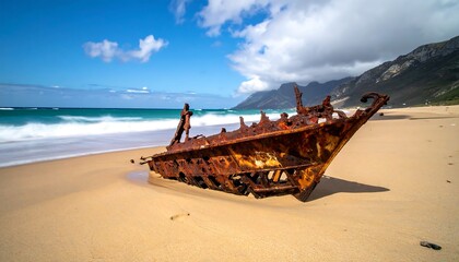 Shipwreck on Kaena Point Beach, Oahu, Hawaii, USA.