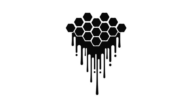 Abstract honeycomb dripping with dark liquid, symbolizing nature and industry.