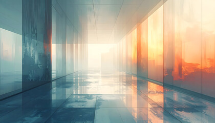 Modern Abstract Interior with Reflections and Light.
