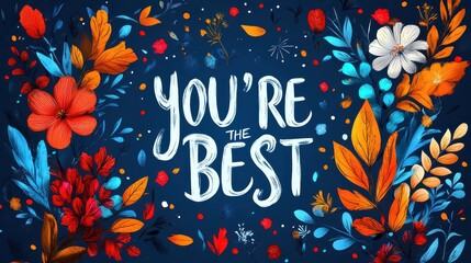 Vibrant floral frame surrounding "You're the Best" lettering.