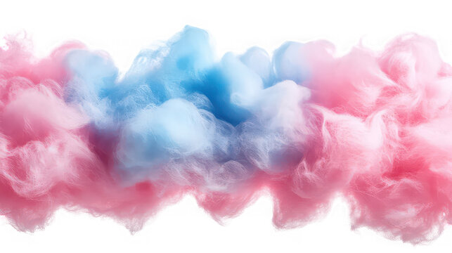 Vibrant abstract swirl of fluffy pink and blue cotton candy texture isolated on a transparent background perfect for sweet design elements