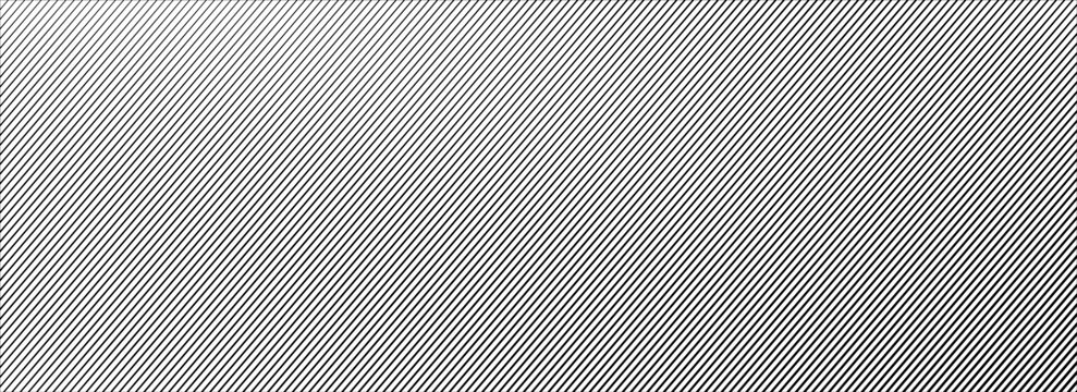 Thin slash line seamless pattern. Repeated fine diagonal lines background. Pinstripe wallpaper. Black and white tilted slanted strip backdrop. Repeating oblique linear texture overlay.Eps10