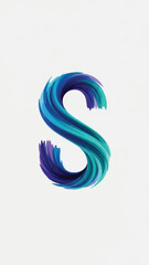 Abstract blue brushstroke S letter on white background design and typography art.