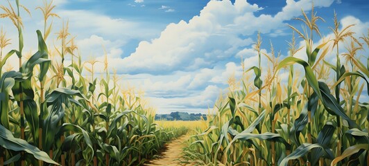 realistic photo of a glossy corn field ,generative AI