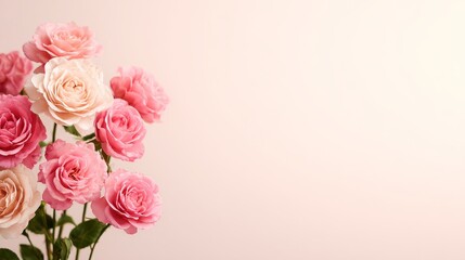 Floral arrangement of roses soft pink background artful presentation botanical border nature's beauty