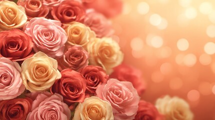 Fototapeta premium Romantic floral background art featuring roses vibrant colors charming border soft bokeh effect for elegant decor