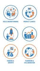 Fototapeta premium Business startup process and growth stages illustrated with icons.