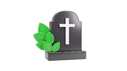 Tombstone with Cross and Green Leaves