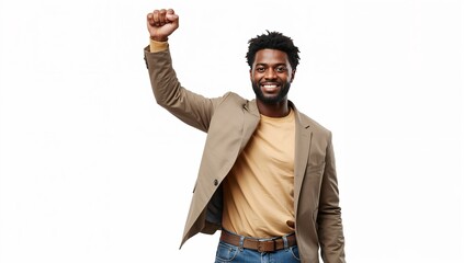 Adult Raising Fist in Peaceful Protest Isolated on White Background