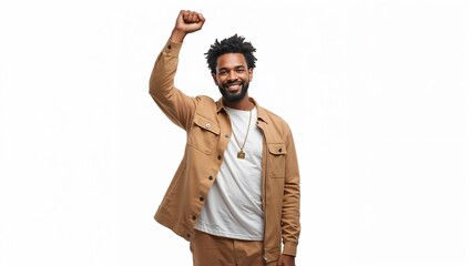 Adult Raising Fist in Peaceful Protest Isolated on White Background