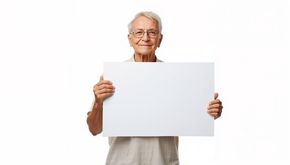 Elderly Person Holding Protest Sign Isolated on White Background