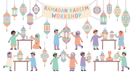 Children Creating Ramadan Lanterns in a Workshop.