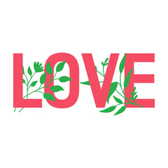 Lettering love with flowers vector