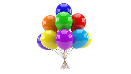 Colorful balloons floating together in air isolated on transparent background