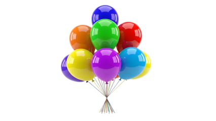 Colorful balloons floating together in air isolated on transparent background