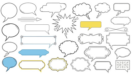 Obraz premium 様々な形状の吹き出し、会話、思考、アイデアを表現するデザイン素材集.