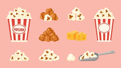 様々な種類のポップコーンとチーズのイラスト集. © renender