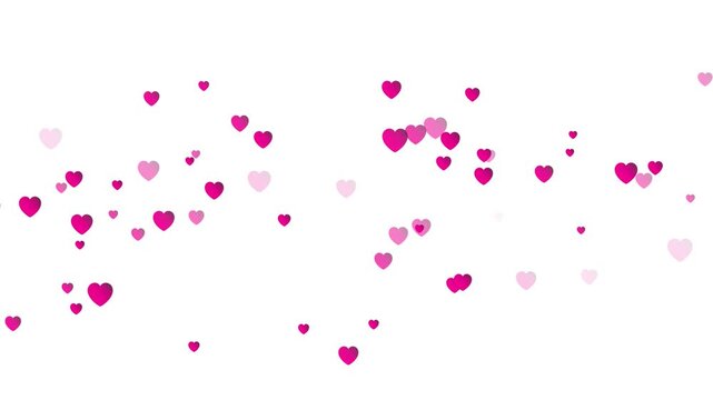 Romantic pink hearts falling on transparent background seamless loop. hearts animation for valentines day overlay.