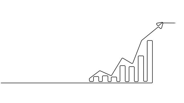 Self drawing continuous one single line animation Growing Arrow chart market rising concept, Growing graph continuous line drawing animation. Successful business strategy symbol video. Video animation