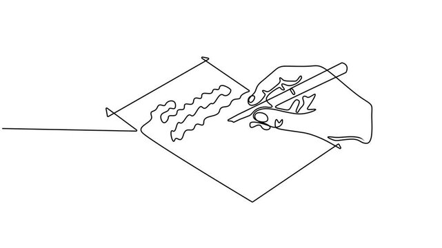 Self drawing animation of continuous one line drawing hand writing using a pen on a thick book, Wordsmith Day. Full length animated, Making prose. Romantic poems. Writing life stories. 4k video pro.