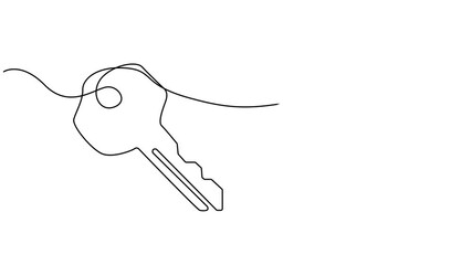 Animated self drawing of Continuous one line drawing of key. One line drawing illustration of key. Security concept continuous line art. Editable outline, continuous one line drawing of keys.