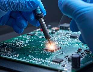 Soldering a Microchip on a Circuit Board with Precision.