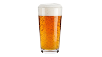 A glass of beer with foam on top isolated on transparent background