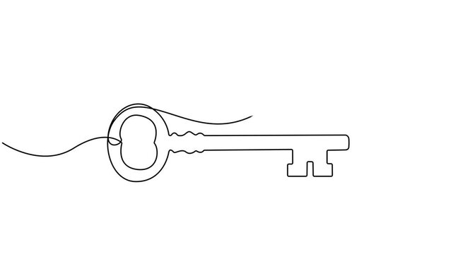 Animated self drawing of Continuous one line drawing of key. One line drawing illustration of key. Security concept continuous line art. Editable outline, continuous one line drawing of keys.