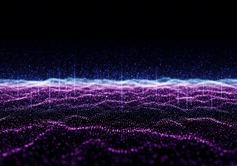 Abstract quantum energy wave flow pattern background with pulsating rhythmic light dots and complex digital data streams, dynamics, velocity, network