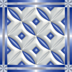 Modern 3D Geometric Wall Tile Pattern in Blue and Metallic Silver