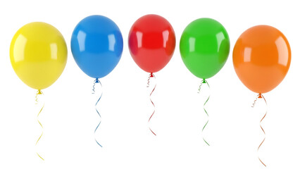 Colorful balloons floating on white background isolated on transparent background