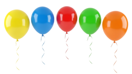 Colorful balloons floating on white background isolated on transparent background