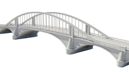 Modern bridge with arch design and railings isolated on transparent background