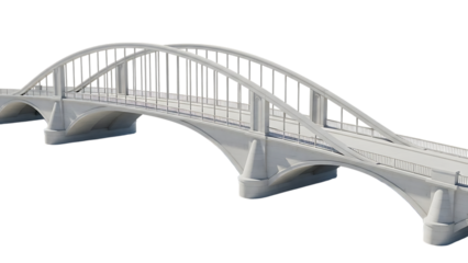 Modern bridge with arch design and railings isolated on transparent background