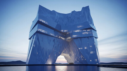 Striking Modern Architectural Design Resembling an Iceberg Integrating with Water and Sky