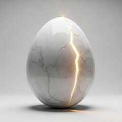 Conceptual Image of a White Marble Egg Cracking to Reveal a Brilliant Golden Light from Within