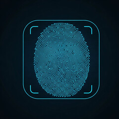 High-Tech Digital Fingerprint Identification Scanner Icon with Glowing Blue Circuitry Lines