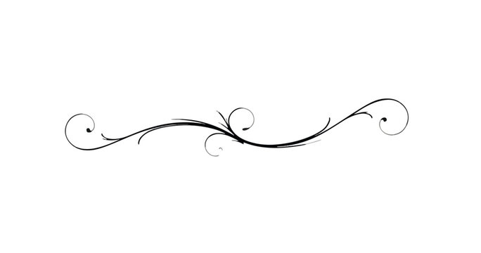 Ornato decorativo elegante e minimalista com arabescos finos em preto sobre fundo transparente.