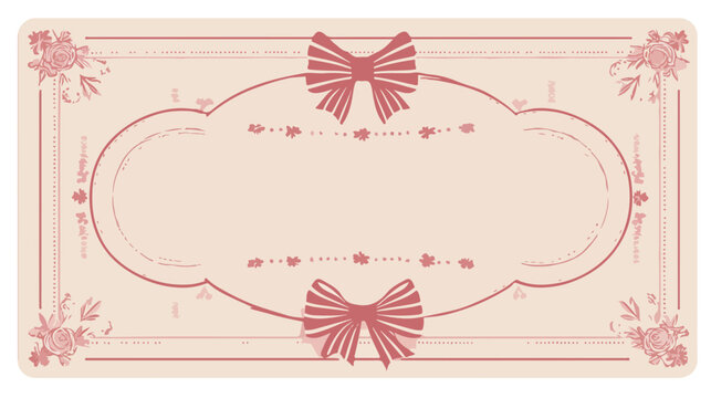 Moldura vintage elegante com la&ccedil;os e flores em tons de rosa, ideal para convite ou etiqueta.