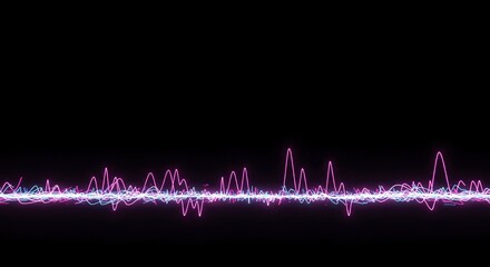 Dynamic light waves of neon color pulsing across a dark, blank field. Abstract digital motion background showing energy and rhythm, futuristic, graphic, copy space