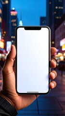 Smartphone Display in Urban Nightscape - A Modern Communication Device.