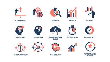 Fototapeta premium Collection of Business and Technology Icons Representing Growth and Innovation.