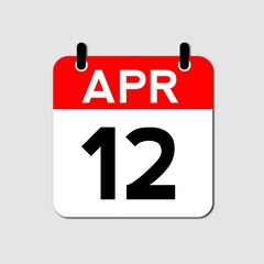 April 12 Day Calendar Vector Icon Perfect for planner, reminder, time management, schedule, office, business, and monthly event start design template