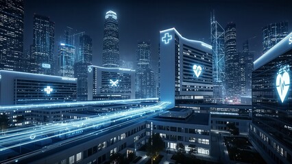 Futuristic city hospital in a high-tech medical center with advanced technology