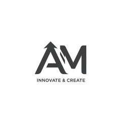 Fototapeta premium Modern AM logomark with arrow motif and Innovate and Create tagline.