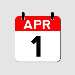 April 1 Day Calendar Vector Icon Perfect for planner, reminder, time management, schedule, office, business, and monthly event start design template