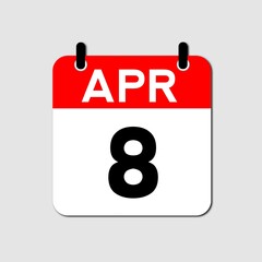April 8 Day Calendar Vector Icon Perfect for planner, reminder, time management, schedule, office, business, and monthly event start design template